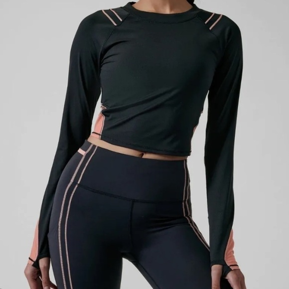 Athleta ignite shirt Palermo pink and black stretch with mesh xl cropped NEW - Picture 2 of 10